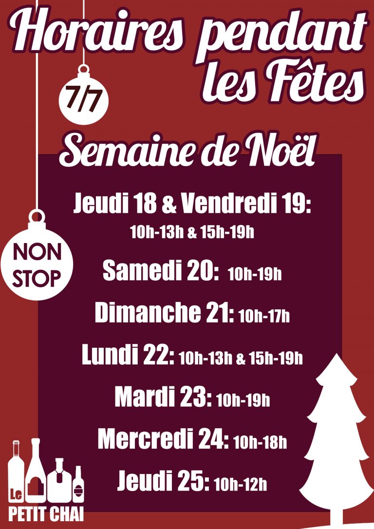 horaires noel le petit chai cave a vin